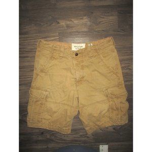 Abercrombie Fitch Shorts 36 Tan Khaki Heavy Cargo Button Fly